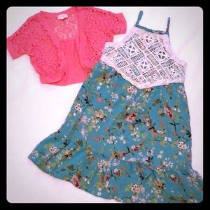 Art Class floral crochet girls 7/8 dress & shrug